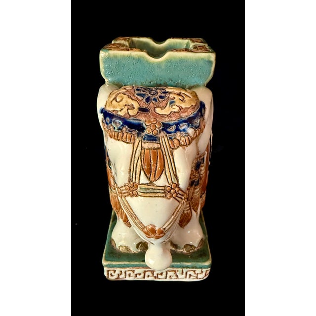 Chinese Vintage Chinese Ceramic Elephant Ashtray For Sale - Image 3 of 7