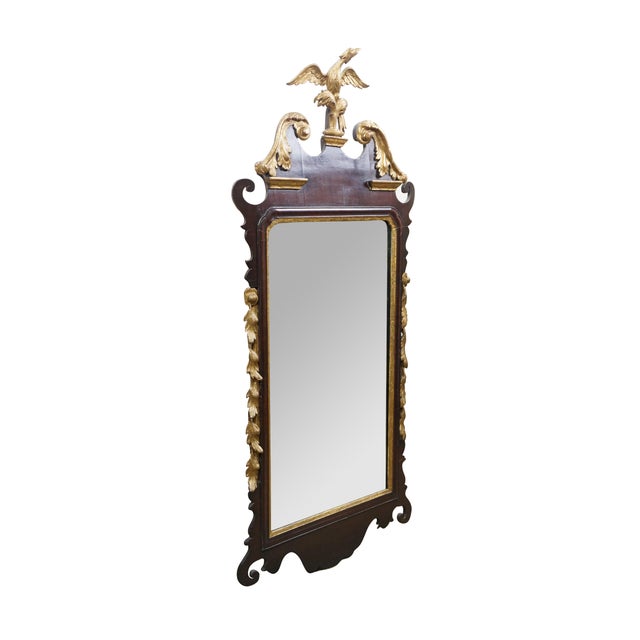 Antique Federal / Chippendale style wall / mantel / vanity / mirror. Rectangular form, framed in mahogany with scrolling...