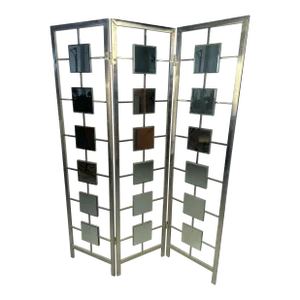 Vintage Mirrored Metal Square Patterned Room Divider