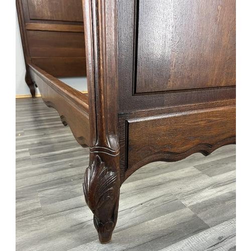 French Louis XVI Single Bed Frame in Oak with Carved Headboard For Sale - Image 11 of 13