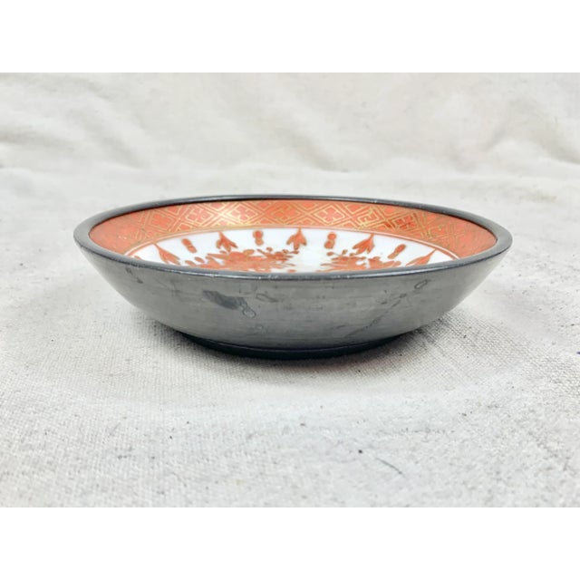 Orange Vintage Imari Style Pewter Backed Catchall For Sale - Image 8 of 9