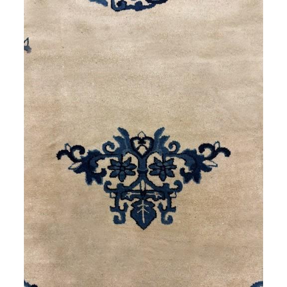 1920s White Cream Medallion Geometric Knotted Wool Antique Chinese Peking Carpet Rug For Sale In New York - Image 6 of 6