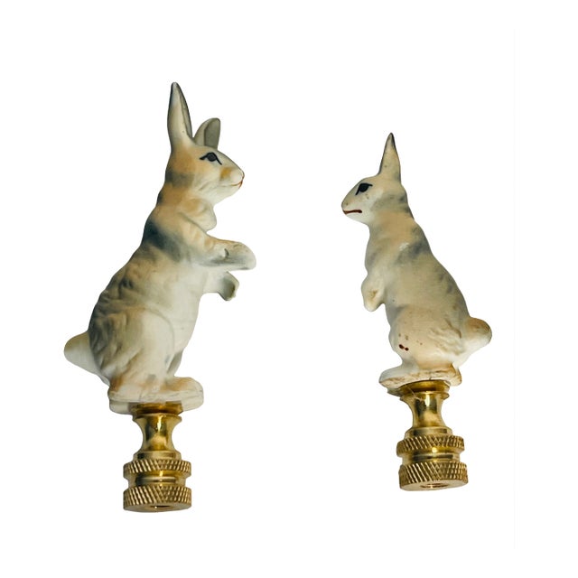 Vintage Rabbit Figurines Lamp Finials - a Pair For Sale