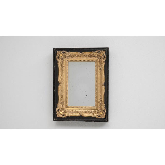 1980s French Brown Gilded Wall Mirror in Black Wooden Display Case For Sale - Image 12 of 18