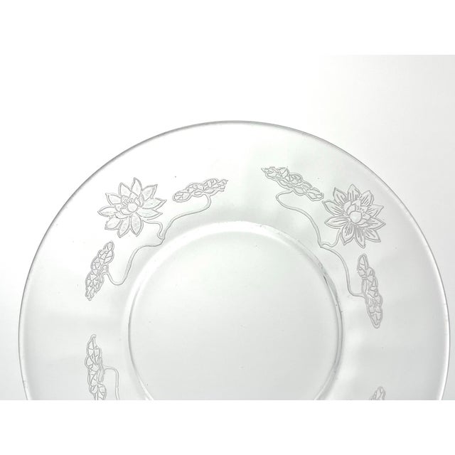 Chinoiserie 1910s Antique Fostoria “Lotus” 12 Etched Optic Appetizer or Bread Plates For Sale - Image 3 of 5
