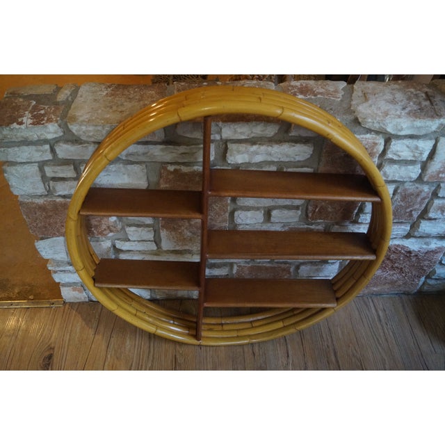 Mid 20th Century Paul Frankl Style Round Rattan Wall Shelf For Sale - Image 9 of 9