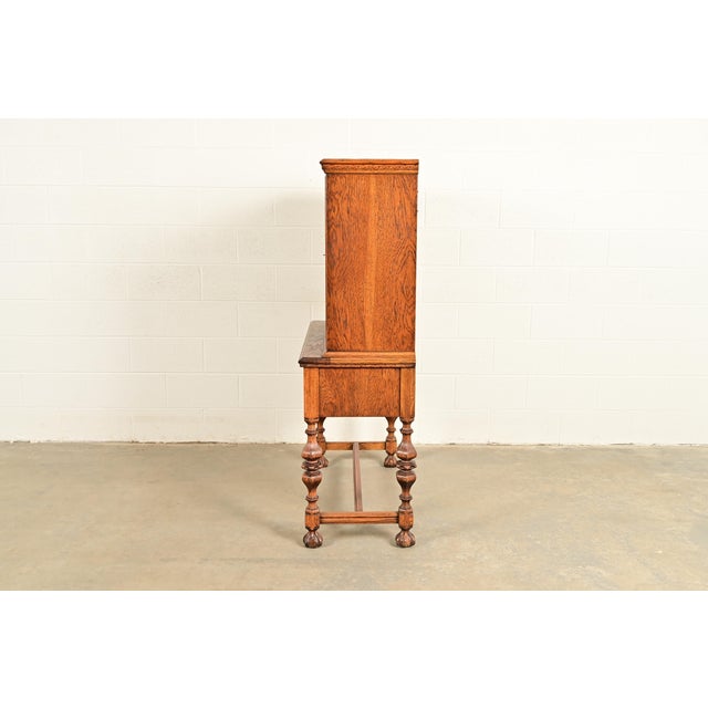 Early Romweber Antique English Jacobean Carved Oak and Burl Wood Bar Cabinet, Circa 1900 For Sale - Image 14 of 16
