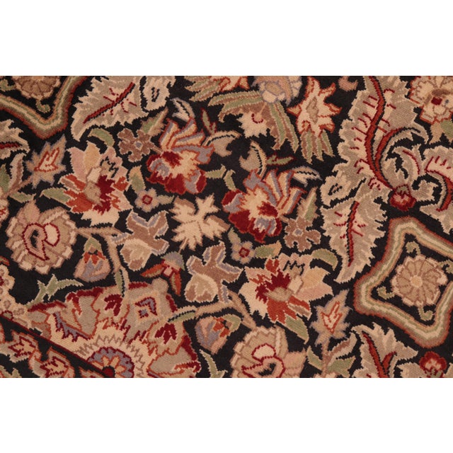 Art Nouveau Floral 1990's Doop Pak-Persian Black/Green Wool Rug - 6'3'' X 9'1'' For Sale - Image 4 of 9
