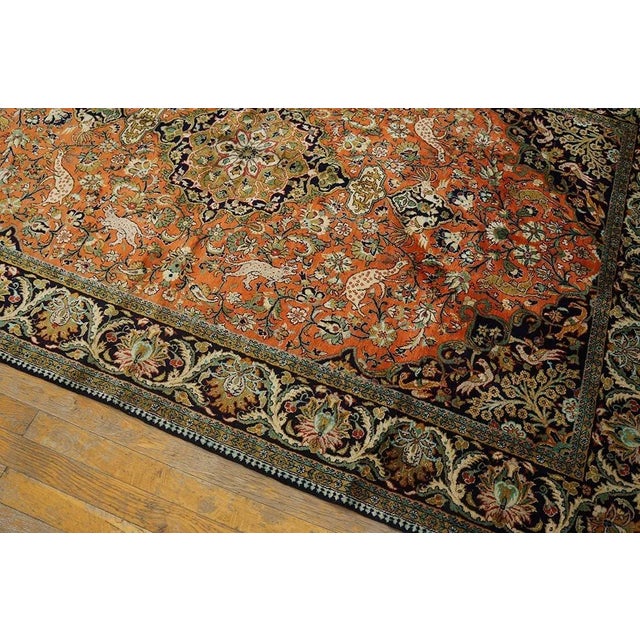 Antique Persian Qum Silk Rug 4' 7" x 7' 4". A one-of-a-kind antique Qum silk rug, The piece measures approximately 4’7″ ×...