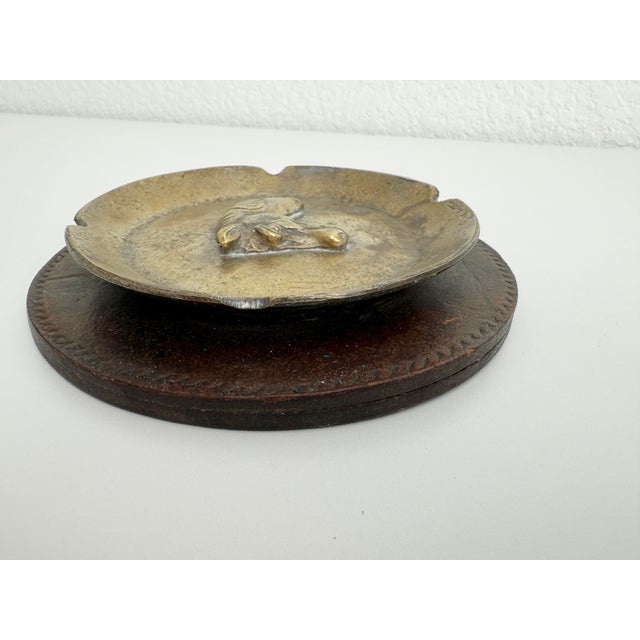 Metal Italian Bronze & Leather Equestrian Ashtray Catchall For Sale - Image 7 of 10