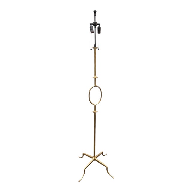 Vintage Poillerat Style Gilt Wrought Iron Oval Floor Lamp For Sale