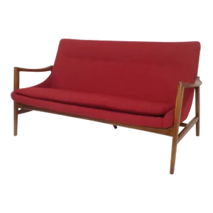 Mid Century Modern Red Chenille Sofa