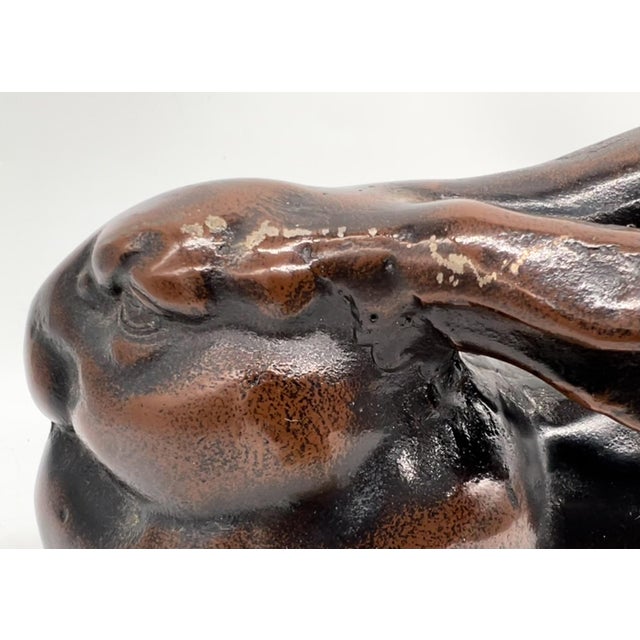 1960s Japanese Bronze-Tone Cast Iron Rabbit Sculpture – Meiji Style Reclining Hare - Mid-Century Modern, Asian, Spring, Easter For Sale - Image 11 of 12
