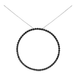.925 Sterling Silver 5.0 Cttw Black Diamond Open Hoop Circle 18" Pendant Necklace (Black Color, I2-I3 Clarity) For Sale