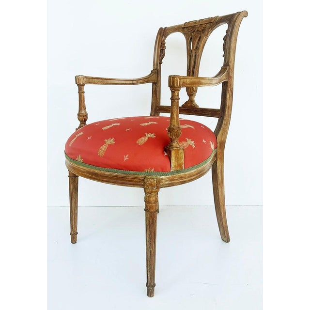 Antique Carved Venetian Plastered Wood Armchairs with Pineapple Seats Offered for sale is a pair of early 20th-century...