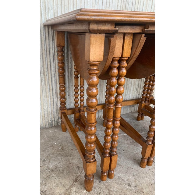 20th Spanish Walnut Nesting and Folding Tables With Turned Legs - 4 Pieces For Sale - Image 11 of 13