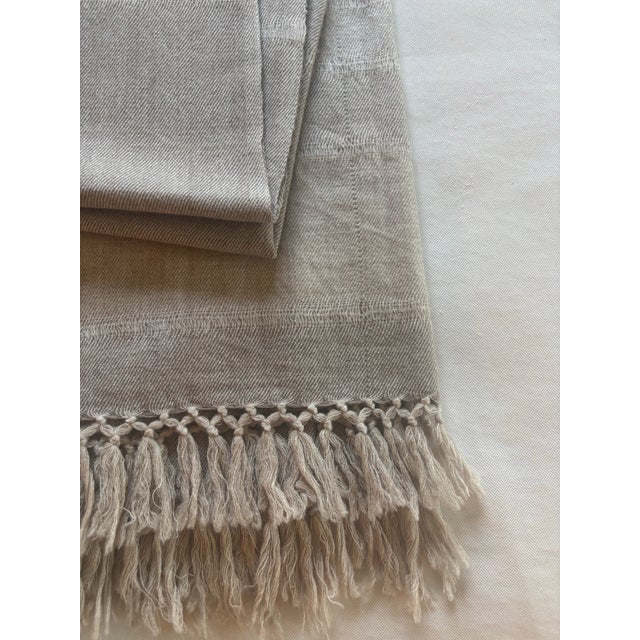 Tan and Cream Merino Wool Throw with Small Fringes. Size: 50"W x 70"L