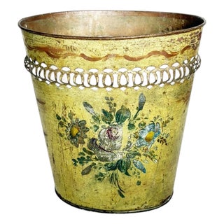 Antique Yellow Hand-Painted Basket, 19th Century For Sale