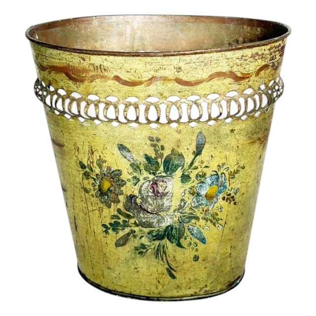 Antique Yellow Hand-Painted Basket, 19th Century For Sale
