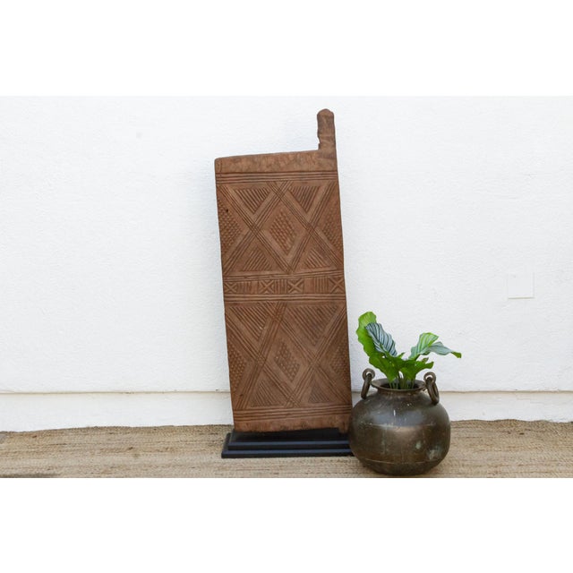 Wood Early 20th Century Bwa Diamond Relief Carved Door For Sale - Image 7 of 7