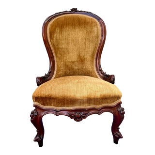 Early 20th Century Antique Victorian Carved Chair Upholstered in a Cotton Velvet For Sale
