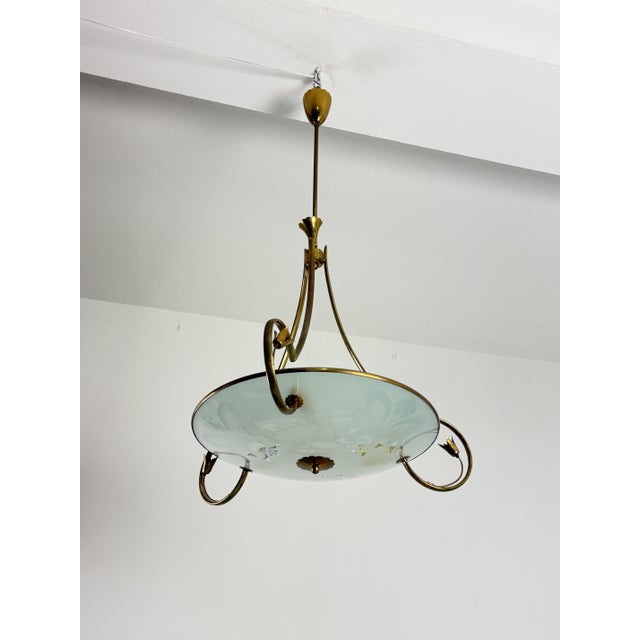 Mid-Century Modern Murano Glass and Brass Chandelier in the style of P. Chiesa for Fontana Arte, 1960s For Sale - Image 3 of 18