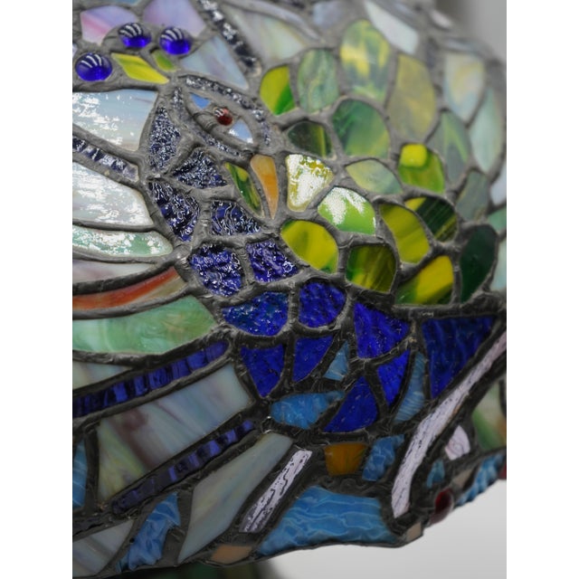 1980s Tiffany Style Stained Leaded Glass Lamp For Sale - Image 10 of 13