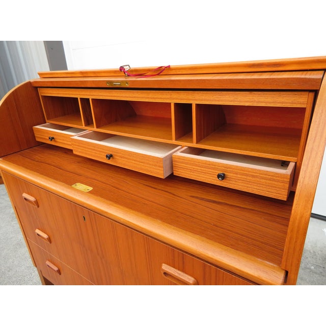 Mid Century Swedish Teak Roll Top Secretary Desk by Egon Ostergaard ~ Scandinavian or Danish Modern Style ~ Vintage Dresser For Sale - Image 17 of 18
