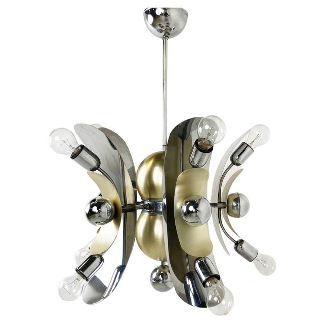 Vintage Italian Chrome & Brass Chandelier, 1970s For Sale - Image 13 of 13