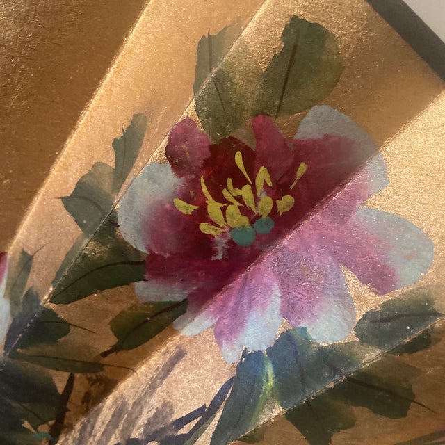 Mid 20th Century Mid Century Monumental Hand-Painted Figural Chinoiserie Wall Fan: Woman in Garden For Sale - Image 5 of 12