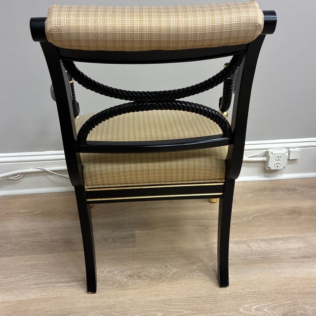 Early 20th Century Regency Black and Gold Open Back Arm Chairs For Sale - Image 9 of 11