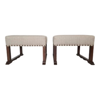 English Upholstered Stools on Oak Legs, Late 19th Century For Sale