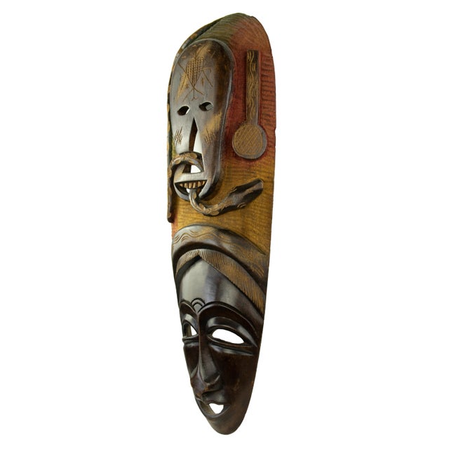 Vintage Wooden Decorative Mask, mid-20th Century. Wood and fabric. 61 x 24 cm. Good conditions!