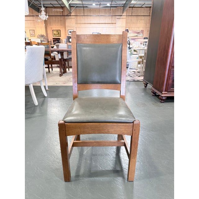 Stickley Set of 6 Stickley Mission Oak Leather Cottage Dining Chairs For Sale - Image 4 of 11