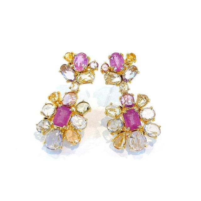 Bochic “Capri” Vintage Ruby & Rose Cut Sapphire Earrings IN 18K Gold & Silver For Sale - Image 4 of 10