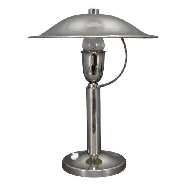 Art Deco Nickel Table Lamp, Czech, 1930s For Sale