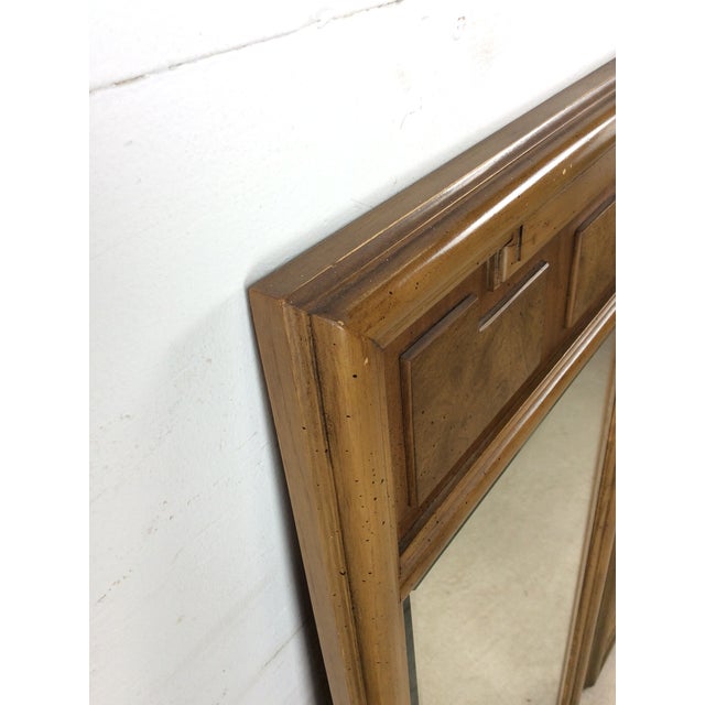 Pair of Mid Century Modern Wall Mirrors With Rectangular Wood Frame and Burlwood Inlay For Sale - Image 9 of 18