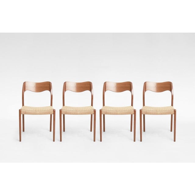 Vintage Model 71 Dining Chairs in Teak and Paper Cord by Niels Otto Møller for J.L. Møller Mobelfabrik, 1960s, Set of 4 For Sale - Image 6 of 6