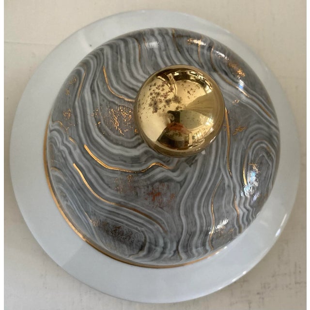 Chelsea House Marbled Gray Porcelain Lidded Urn With Gold Highlights, 2010s For Sale - Image 9 of 12
