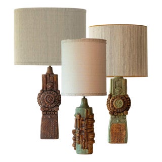 Lamps by B. Rooke with Silk Lampshades attributed to R. Houben, 1970s, Set of 3 For Sale