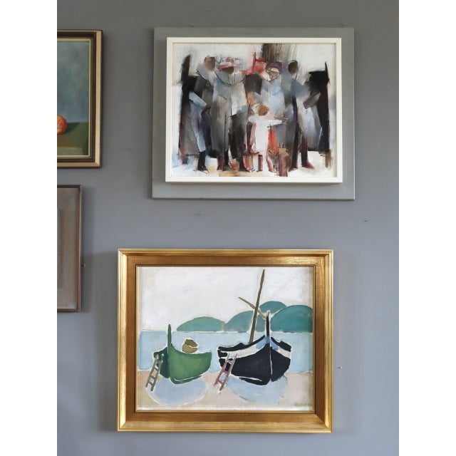 Mid-Century Modern 'The Waiting Place' Vintage Swedish Original Abstract Figurative Oil Painting, Framed For Sale - Image 4 of 12