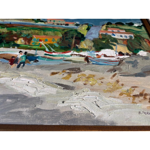 Robert Mendoze Original Oil Painting, French Coastal Harbor, Signed and Dated 1967, Framed For Sale - Image 10 of 11