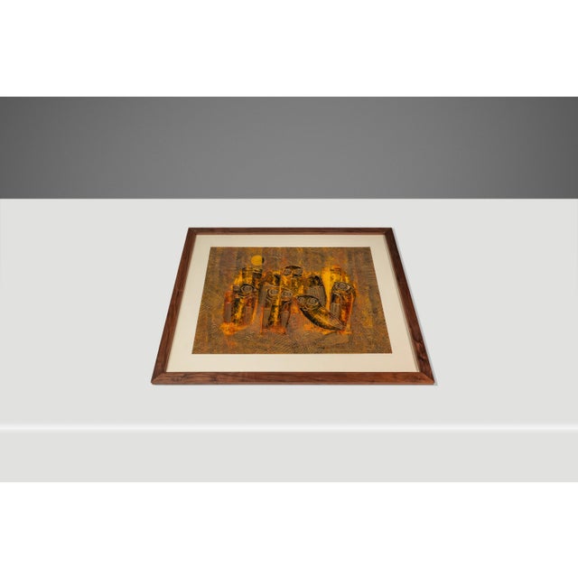 1960s Rare Mid-Century Modern Earth Toned Parliament of Owls Painting With Custom-Made Walnut Frame Attributed to Sukhya, C. 1960s For Sale - Image 5 of 17