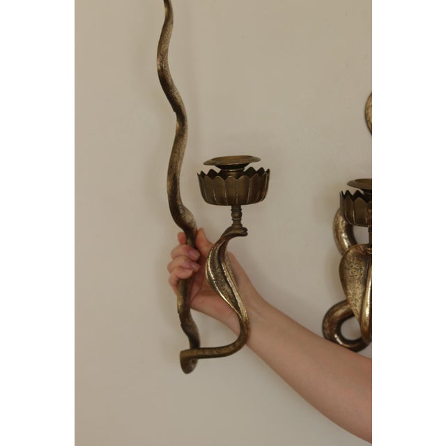 Egyptian Revival Style Engraved Brass Cobra Sconces, Set of 2 For Sale - Image 14 of 18