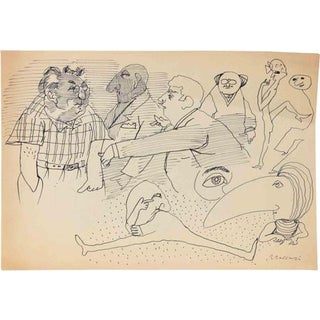 Mino Maccari, Figures, 1950, Ink on Paper For Sale