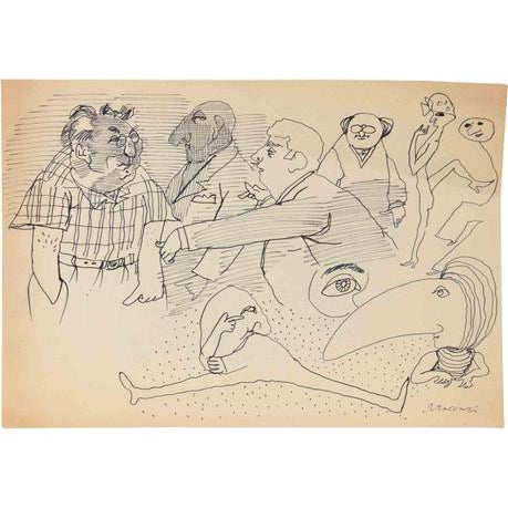 Mino Maccari, Figures, 1950, Ink on Paper For Sale