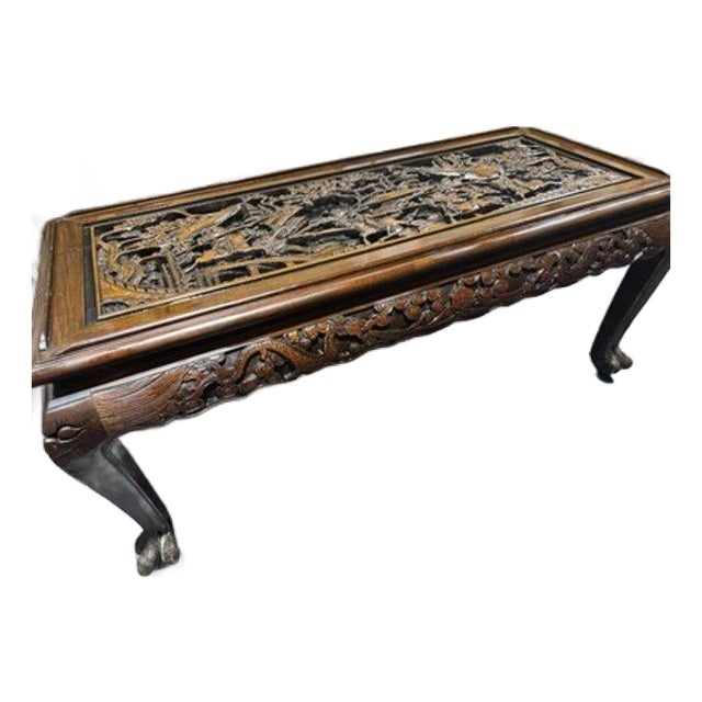 Late 20th Century Custom Hand Carved Coffee Table Oriental For Sale
