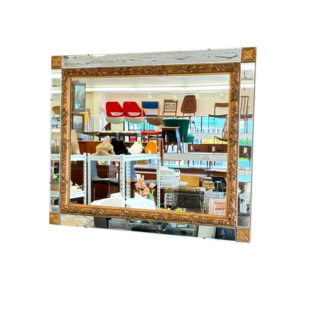 Vintage Ornate Wall Mirror With Gold Floral Frame & Antiqued Mirror Panels For Sale - Image 9 of 11