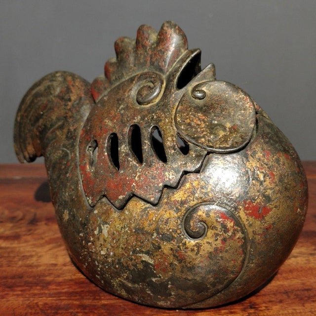 Antiqued Bronze Rooster Incense Burner - Chinese Gilt Metal Bird Sculpture For Sale In Los Angeles - Image 6 of 9