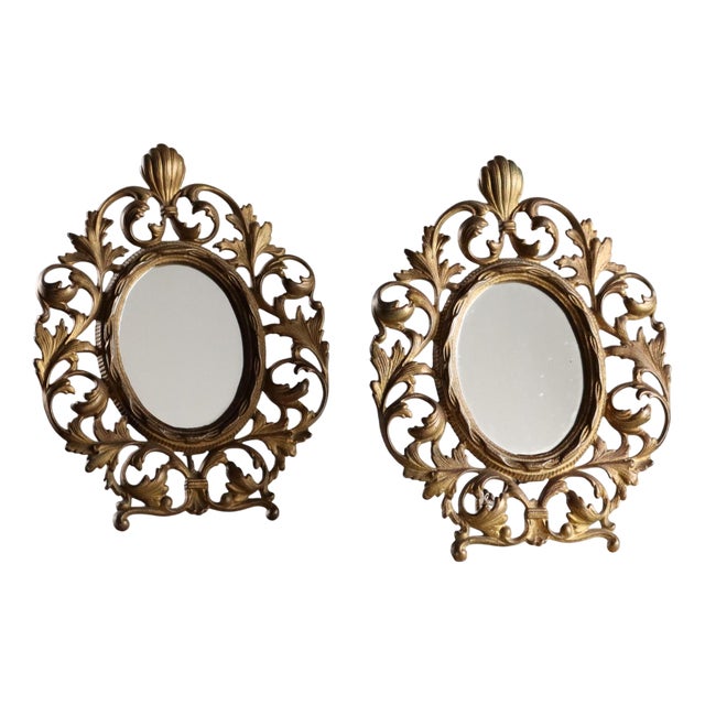 Gilded Bronze Table Mirrors, Set of 2 For Sale